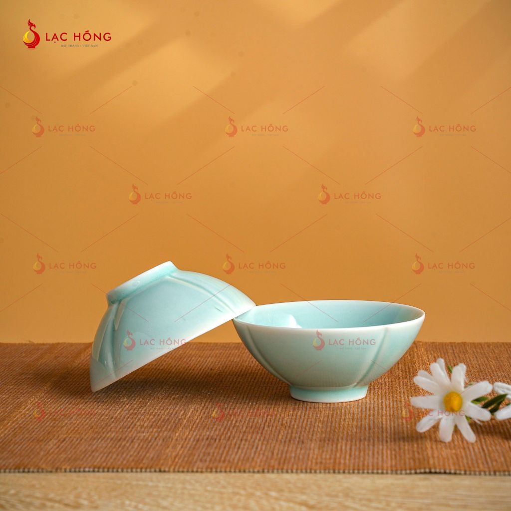 Bộ Bát Đĩa Vân Hoa Men Xanh Ngọc