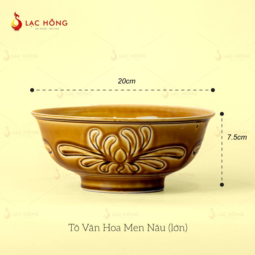 Bộ Bát Đĩa Vân Hoa Men Nâu