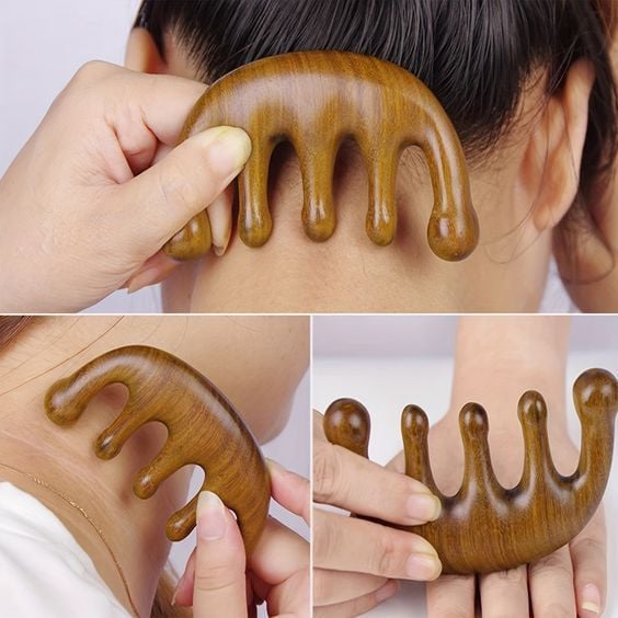 Lược gỗ massage da đầu Anlacos kích mọc tóc, lược gỗ hỗ trợ ấn huyệt lưu thông khí huyết, giảm ê mỏi