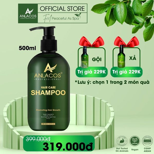 [Tặng dầu xả 200ml] Dầu gội Anlacos thuần chay gừng bưởi mọc tóc thiên nhiên 500ml