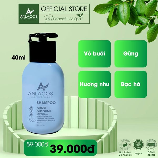 Dầu gội Anlacos dược liệu bưởi gừng cho mẹ bầu, dầu gội kích mọc tóc thiên nhiên 40ml - Size du lịch