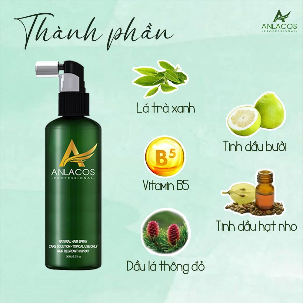 [Tặng lược gỗ đàn hương] Xịt dưỡng tóc Anlacos tinh dầu bưởi mọc tóc, dưỡng chân tóc giảm rụng tóc không bết 50ml
