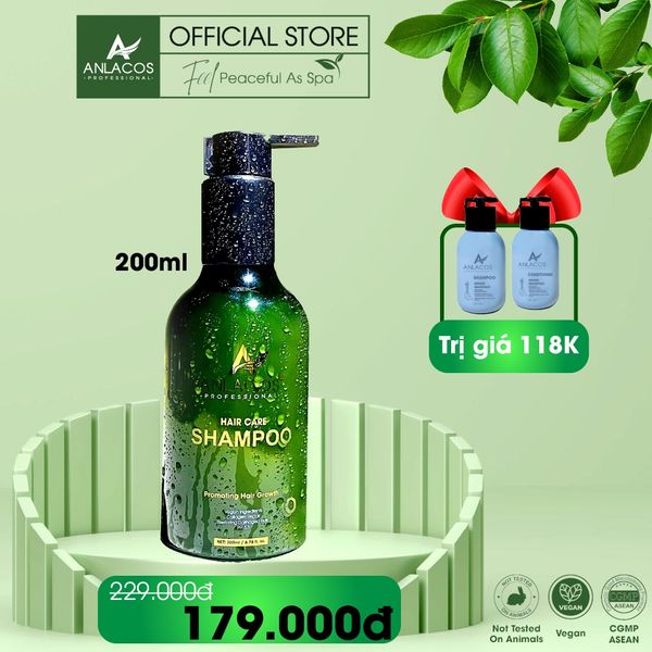 [Tặng combo gội xả 40ml] Dầu gội Anlacos thuần chay gừng bưởi mọc tóc 200ml