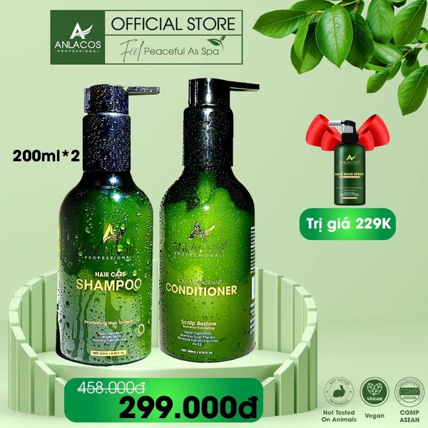 [Tặng xịt dưỡng 50ml] Combo gội xả Anlacos mọc tóc gừng bưởi thuần chay 200ml