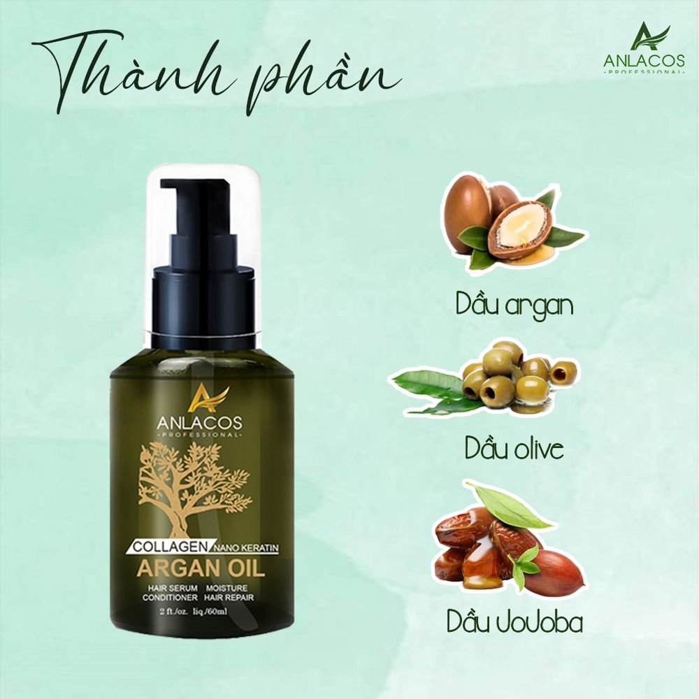 [Tặng xịt dưỡng 50ml] Serum dưỡng tóc Anlacos dầu dưỡng Argan Oil cao cấp 60ml