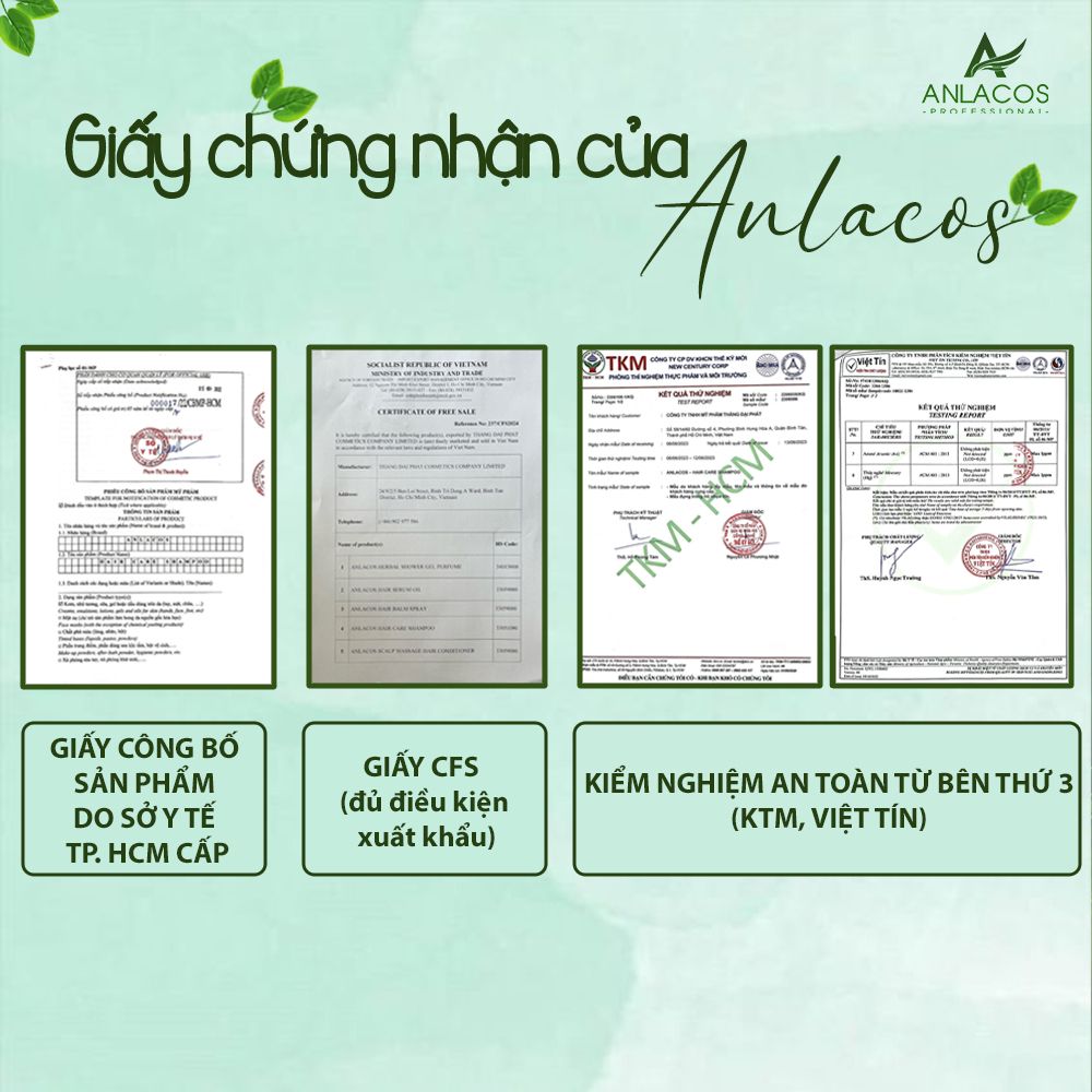 [Tặng máy sấy tóc nóng lạnh Gaabor] Dầu gội Anlacos giúp mọc tóc thuần chay gừng bưởi 500ml