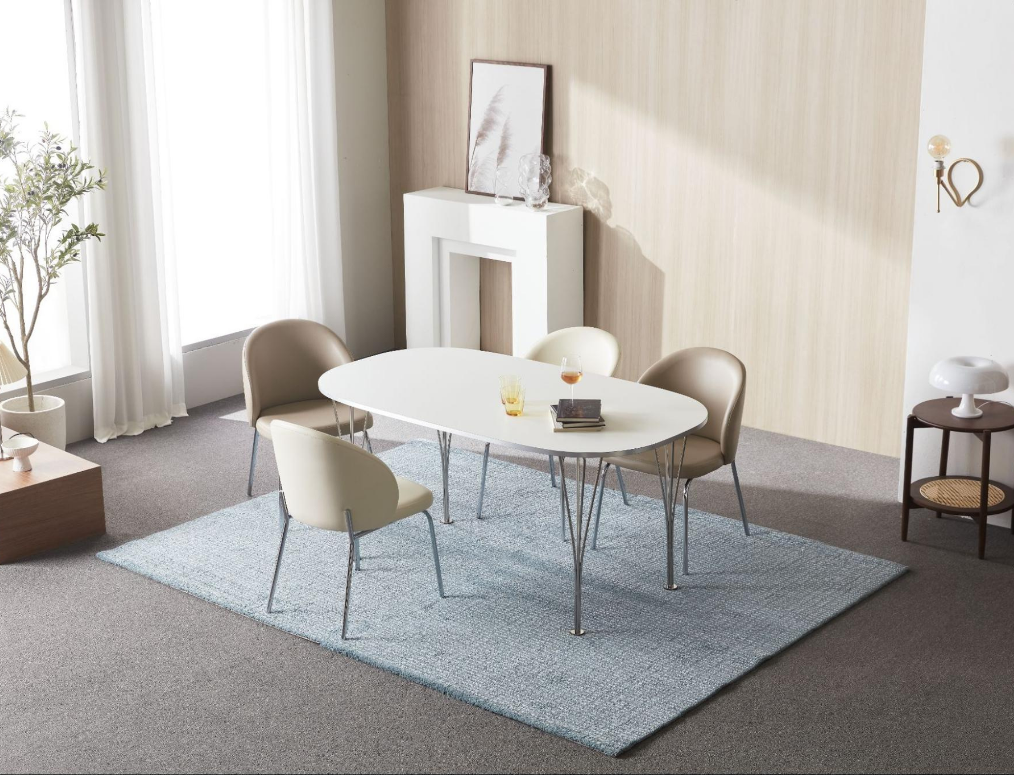 BÀN ĂN HUBSH HPL VIỀN TRẮNG BẠC NHẬP KHẨU (4 CHỖ / 6 CHỖ)