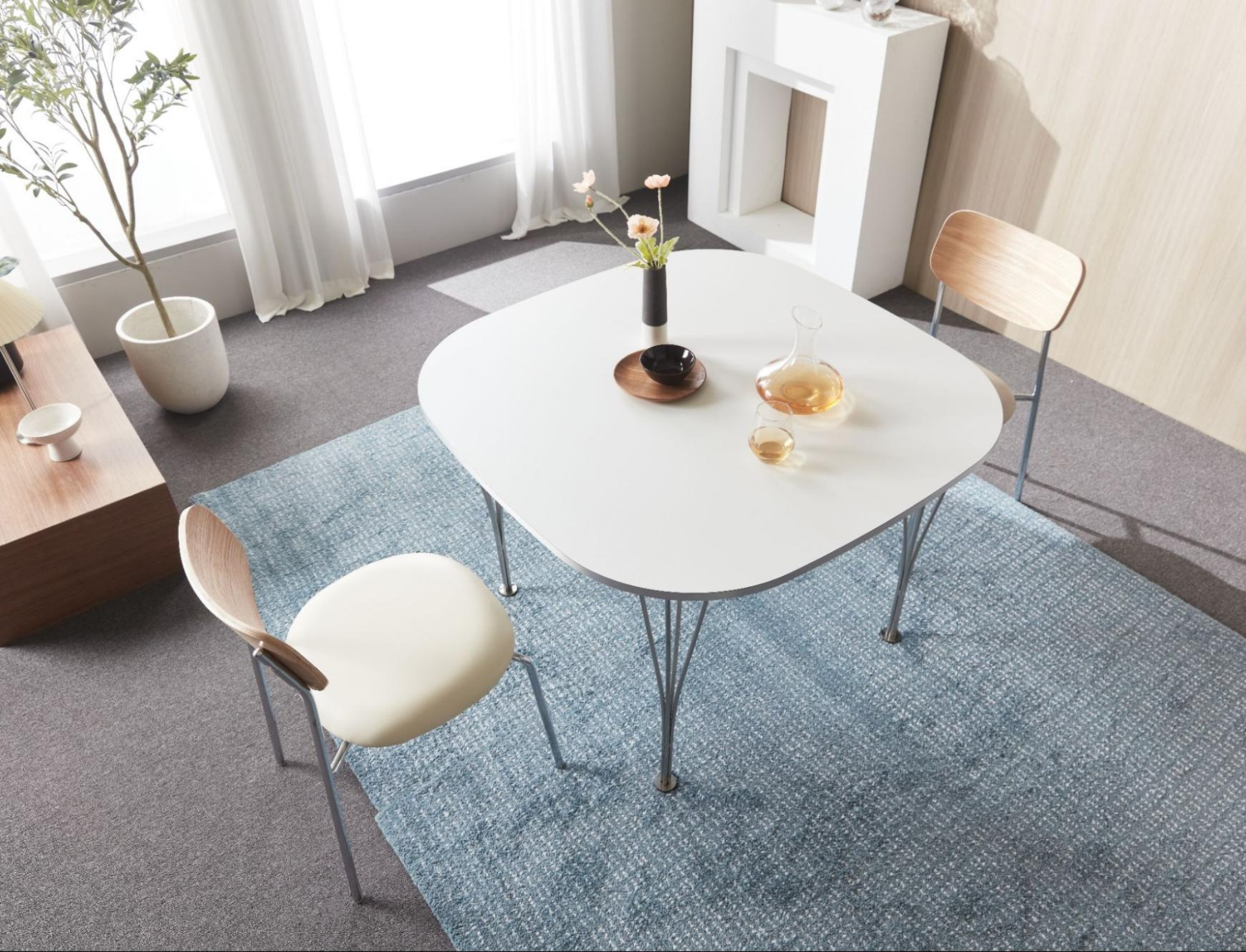 BÀN ĂN HUBSH HPL VIỀN TRẮNG BẠC NHẬP KHẨU (4 CHỖ / 6 CHỖ)