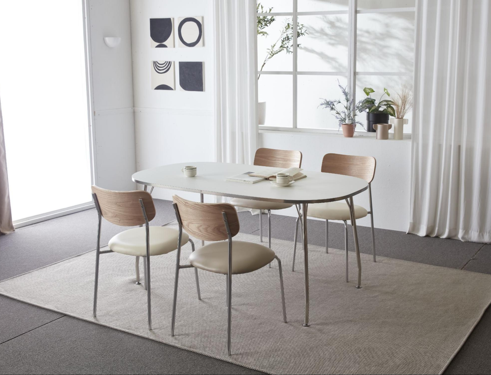 BÀN ĂN SERO HPL VIỀN TRẮNG BẠC NHẬP KHẨU (4 CHỖ / 6 CHỖ)