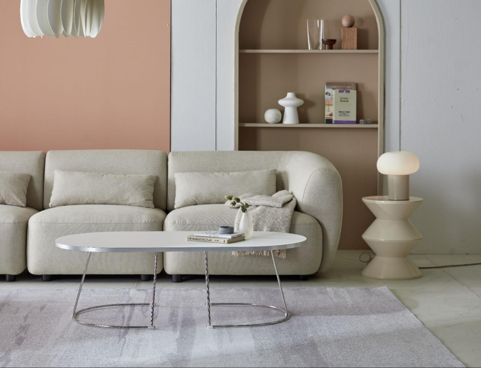 BÀN SOFA HUSH HPL NHẬP KHẨU VIỀN TRẮNG BẠC