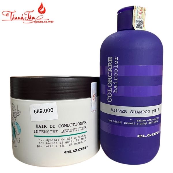 Dầu gội khử vàng Elgon Silver Shampoo 300ml và Kem ủ Sublimia phục hồi tóc hư tổn do tẩy 500ml