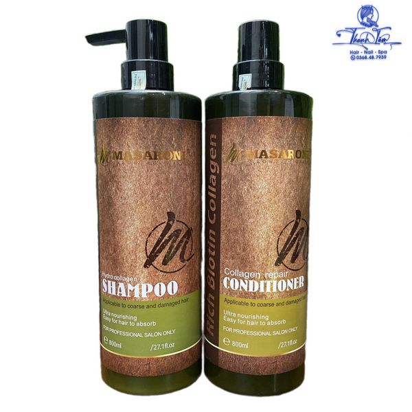 Dầu gội xả phục hồi tóc hư tổn Masaroni Rich Biotin Collagen 800mlx2 [ New ]