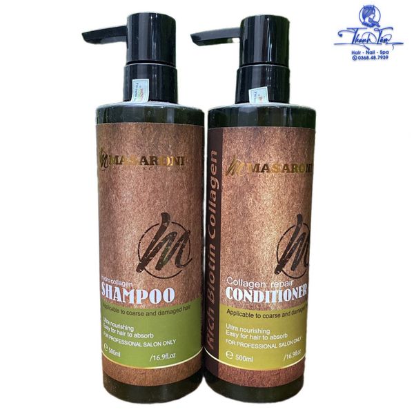 Dầu gội xả phục hồi tóc Masaroni Rich Biotin Collagen 500mlx2 [ New ]