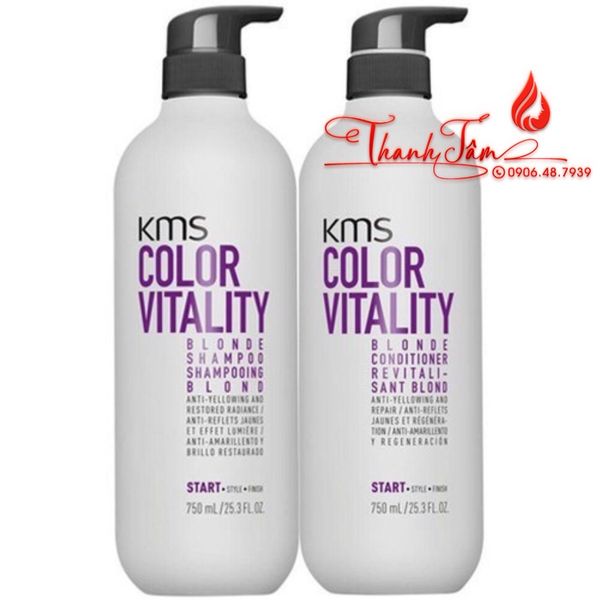 Dầu gội xả tím nâng sáng, khử sắc tố vàng cho tóc bạch kim KMS COLORVITALITY BLONDE 750mlx2
