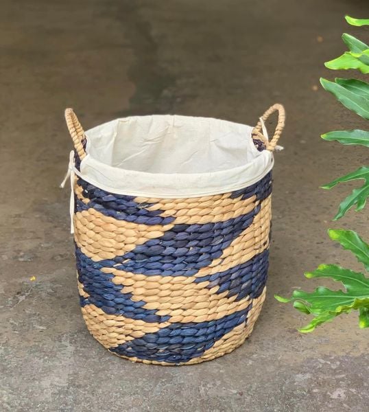  Giỏ tròn sơn hoạ tiết xanh D33 H36 