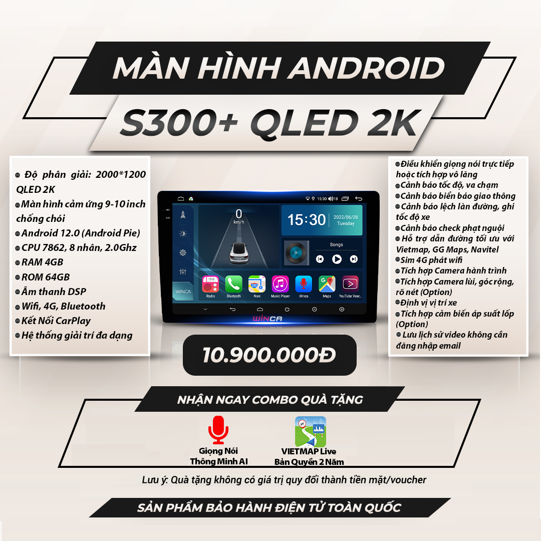  Winca S300 Qled 2K 9 inch 4GB 64GB Màn Hình Android 