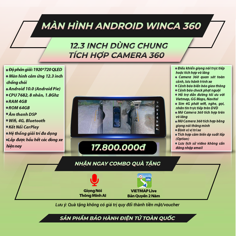  Winca S300 Pro 360 12.3 inch 4GB 64GB Màn Hình Android Dùng Chung 