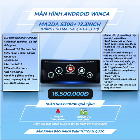  Mazda Winca S300 12.3 inch 4GB 64GB Màn Hình Android 