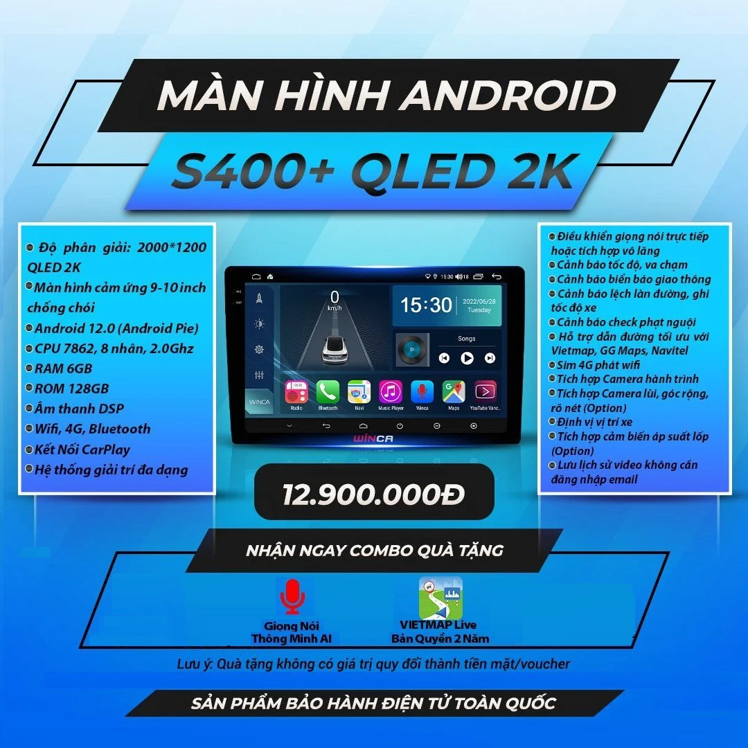  Winca S400 Qled 2K DTS 9 inch 6GB 128GB Màn Hình Android 