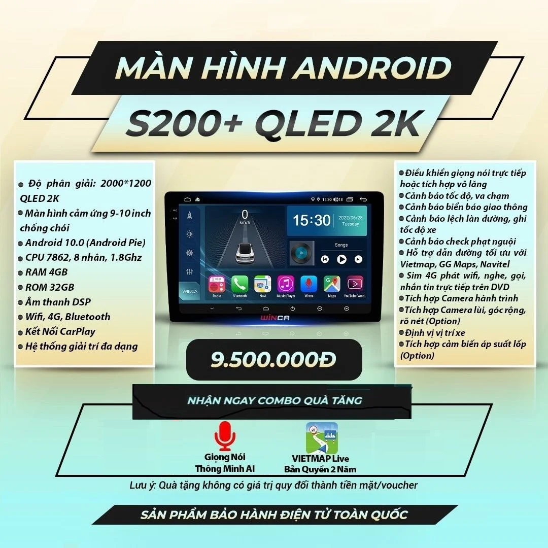  Winca S200 Qled 2K 9 inch 4GB 32GB Màn Hình Android 