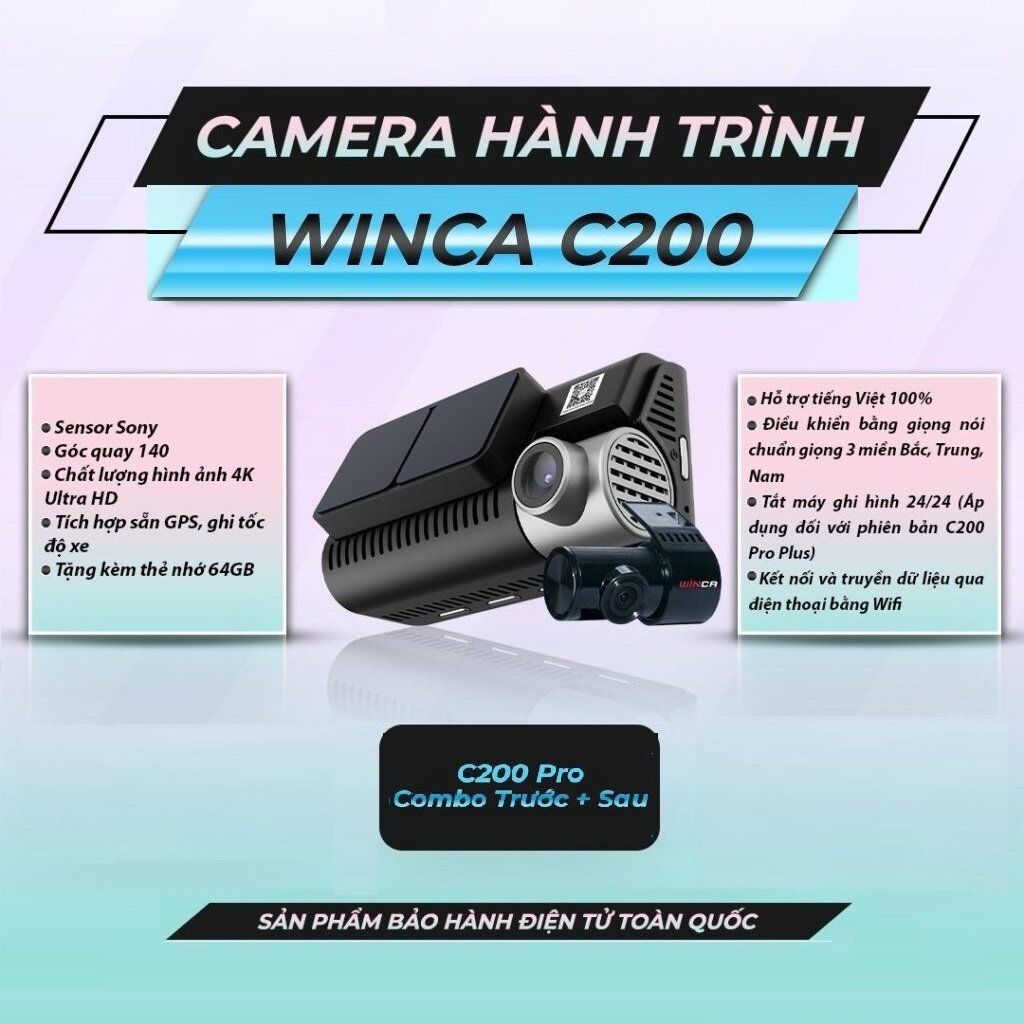  Winca C200 GPS 4K Camera Hành Trình Ghi Hình Trước Sau Tùy Chọn 