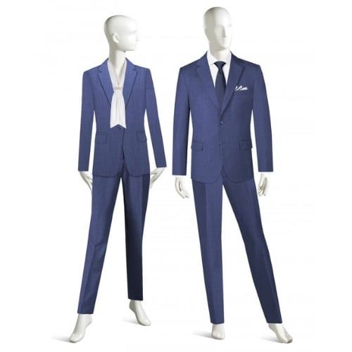nam nữ người mẫu mặc áo vest đồng phục màu xanh tím