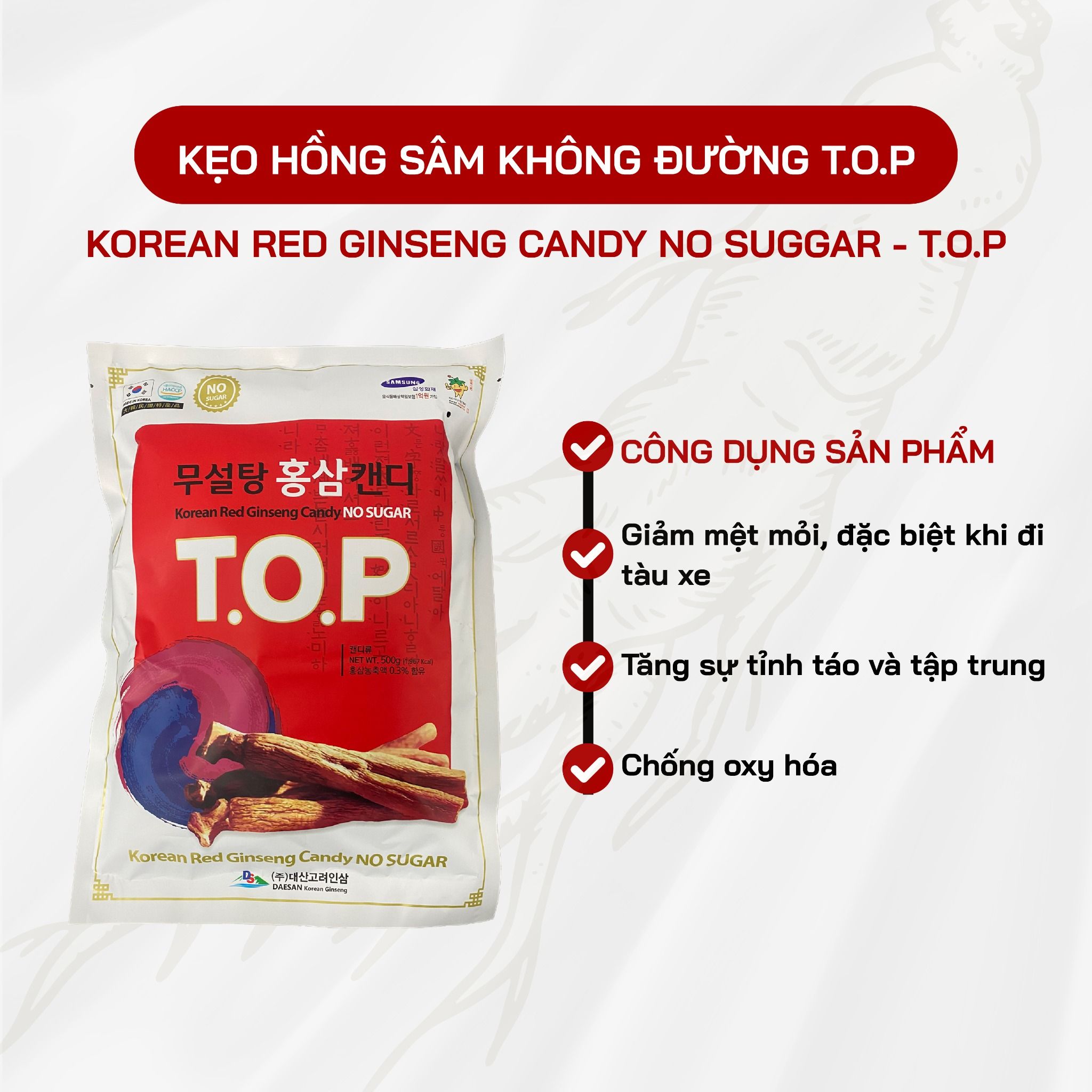  Kẹo Hồng Sâm Không Đường T.O.P 