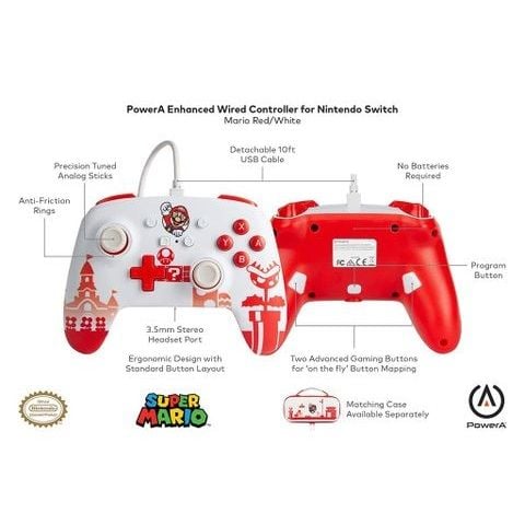  Tay Cầm Có Dây cho Nintendo Switch PowerA phiên bản Mario Red/White 