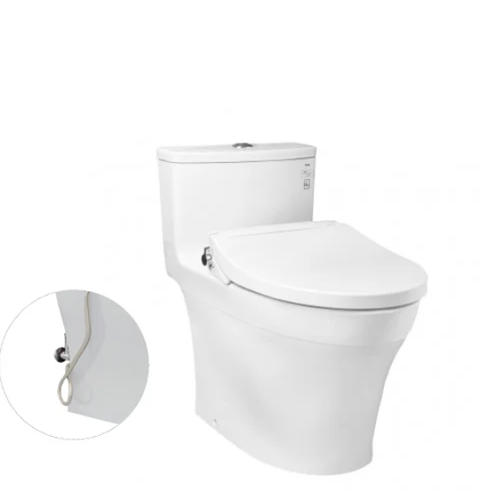 MS885DE2 Bàn cầu một khối, nắp đóng êm kèm vòi rửa nước lạnh TCW07S