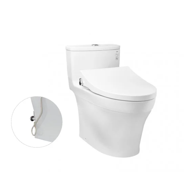 MS885DE4 Bàn cầu một khối, nắp đóng êm kèm vòi rửa nước lạnh TCW1211A