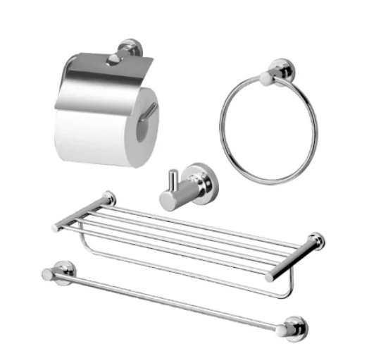 YS406N5V Bộ 5 sản phẩm L: lô đựng giấy vệ sinh, vòng treo khăn, móc áo, thanh vắt khăn & thanh vắt khăn 2 tầng