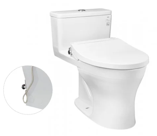 MS855DE2 Bàn cầu một khối, nắp đóng êm kèm vòi rửa nước lạnh TCW07S