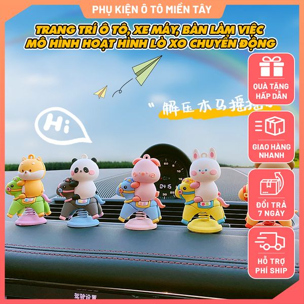 Trang trí ô tô, xe máy, bàn làm việc mô hình Hoạt Hình Ngựa Thành Troy dễ thương, lò xo chuyển động kèm keo dán
