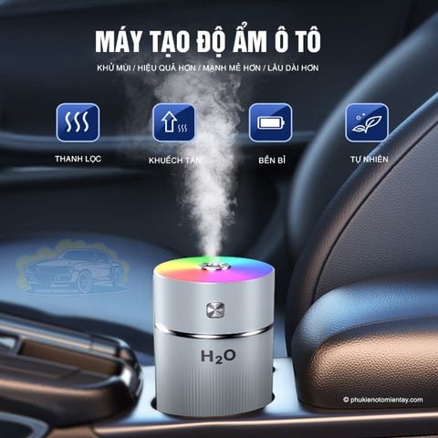 Máy Tạo Độ Ẩm, Xông Tinh Dầu, Khuếch Tán Hương Thơm, Khử Mùi Ô tô, Kèm Đèn Led RGB