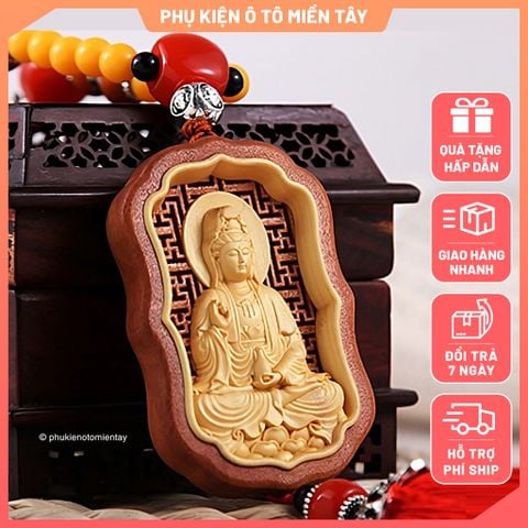 Dây treo trang trí ô tô bằng gỗ hoàng dương, hình Quan Âm Bồ Tát