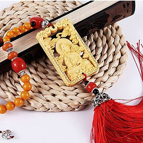 Dây Treo Trang Trí Ô tô Mặt Gỗ Khắc Rỗng, Hình Quan Âm Bồ Tát, Khánh Treo Xe Hơi Ô tô Phong Thủy