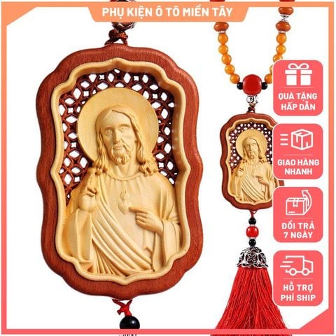 Dây treo trang trí ô tô bằng gỗ hoàng dương, hình Chúa Giêsu