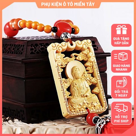 Dây Treo Trang Trí Ô tô Mặt Gỗ Khắc Rỗng, Hình Quan Âm Bồ Tát, Khánh Treo Xe Hơi Ô tô Phong Thủy