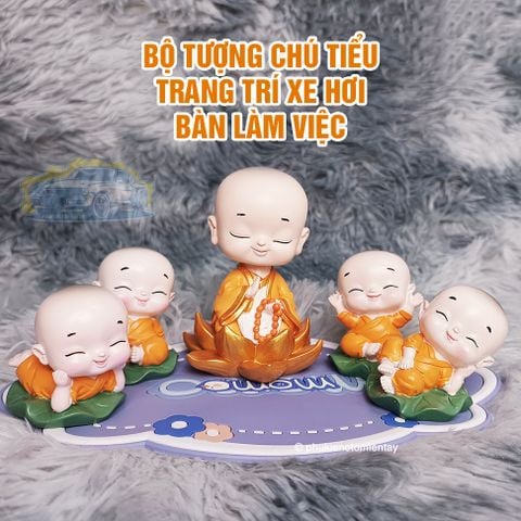 Bộ Tượng Chú Tiểu Dễ Thương May Mắn Phong Thủy Trang Trí Xe Ô tô Bàn Làm Việc