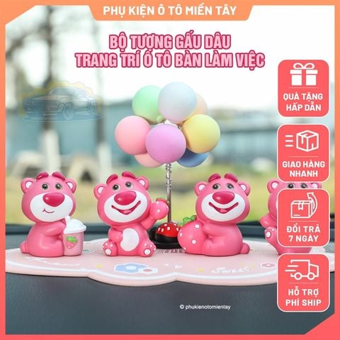 Bộ Tượng Gấu Dâu Hoạt Hình Dễ Thương Trang Trí Ô tô Bàn Làm Việc