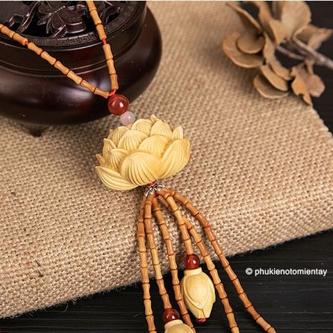 Dây Treo Trang Trí Ô tô Bông Sen May Mắn, Bằng Gỗ Chạm Khắc Thủ Công, Khánh Treo Xe Hơi Ô tô Phong Thủy