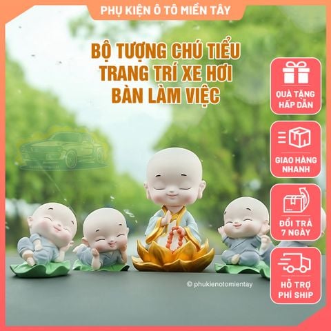 Bộ Tượng Chú Tiểu Dễ Thương May Mắn Phong Thủy Trang Trí Xe Ô tô Bàn Làm Việc