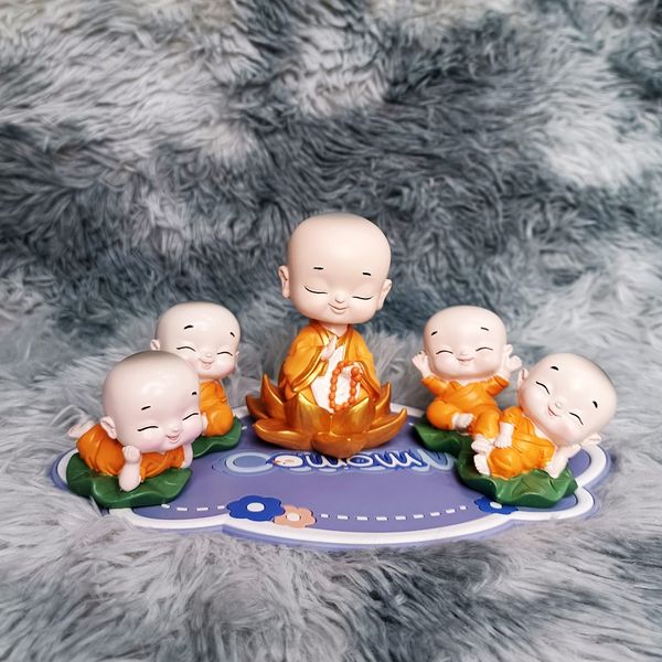 Bộ Tượng Chú Tiểu Dễ Thương May Mắn Phong Thủy Trang Trí Xe Ô tô Bàn Làm Việc