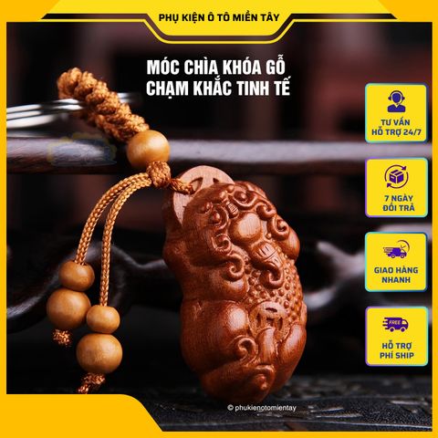 Móc Khóa Ô Tô Bằng Gỗ Chạm Khắc Tinh Tế Móc Chìa Khoá Treo Xe, Phong Thủy May Mắn, Bình An