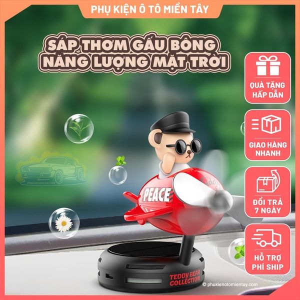 Sáp Thơm Ô Tô  Năng Lượng Mặt Trời Mô Hình Gấu Dễ Thương Trang Trí Xe Hơi Khuếch Tán Nước Hoa