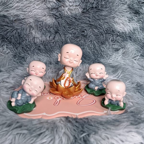 Bộ Tượng Chú Tiểu Dễ Thương May Mắn Phong Thủy Trang Trí Xe Ô tô Bàn Làm Việc