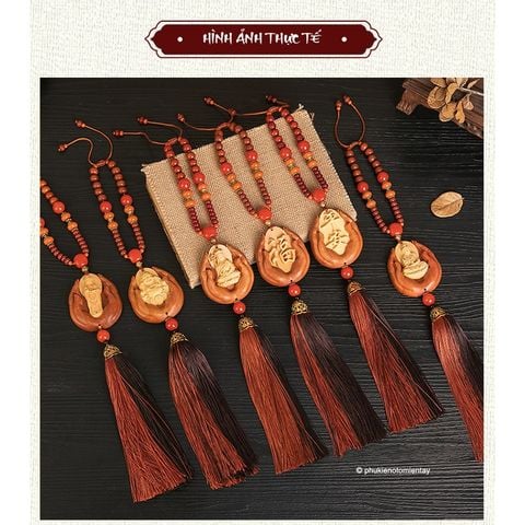 Dây Treo Trang Trí Ô tô Mặt Dây Chuyền Gỗ Bàn Tay, Hình Quan Âm Bồ Tát, Khánh Treo Xe Hơi Ô tô Phong Thủy