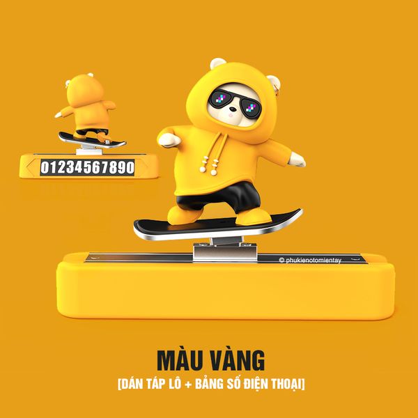Trang Trí Ô tô Mô Hình Gấu Trượt Patin Dễ Thương, Chuyển Động Theo Quán Tính Trên Táp Lô Xe