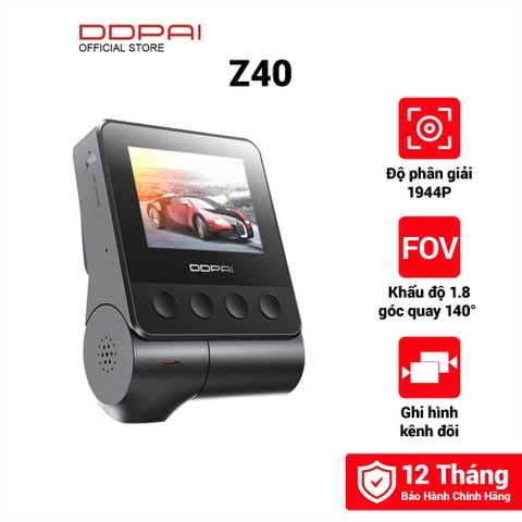 Camera Hành Trình Ô tô DDPAI Z40 Dual 1944P Ghi Hình Trước Sau Chính Hãng Bảo Hành 12 Tháng, Hỗ Trợ Thẻ Nhớ 128GB, Tính Năng Giám Sát Đỗ Xe 24 Giờ