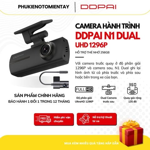 Camera Hành Trình Ô tô DDPAI N1 Dual 1296P Ghi Hình Trước Sau Chính Hãng Bảo Hành 12 Tháng, Hỗ Trợ Thẻ Nhớ 256GB, Tính Năng Giám Sát Đỗ Xe 24 Giờ